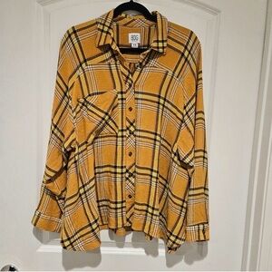 BDG Oversized Yellow Plaid Slouchy Flannel